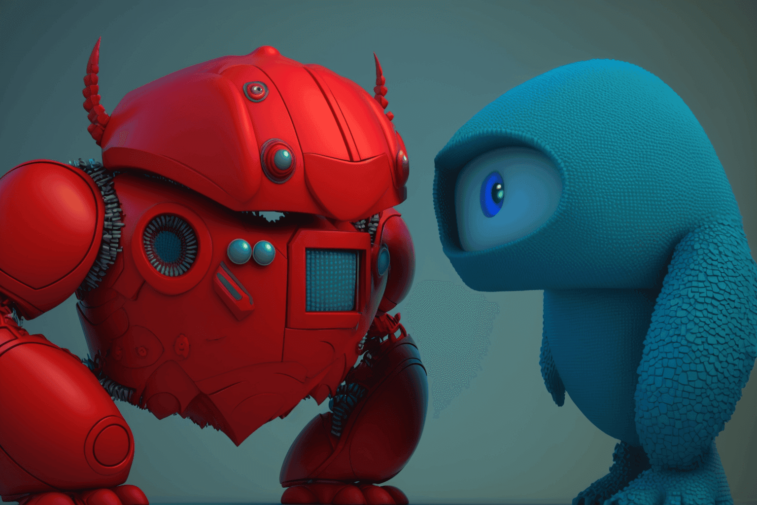 A red and a blue robot