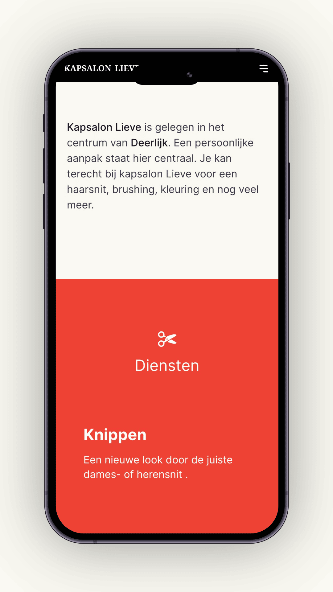 Mobile view of Kapsalon Lieve website